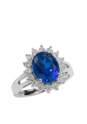 Belk & Co. Platinum Plated Sterling Silver Simulated Sapphire and Cubic Zirconia Ring  