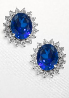 Belk & Co. Platinum Plated Sterling Silver Simulated Sapphire and Cubic Zirconia Earrings