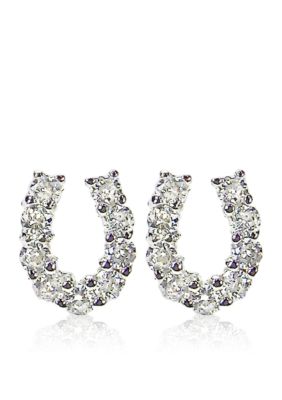 Belk & Co. Platinum Plated Sterling Silver Cubic Zirconia  Horseshoe Earrings