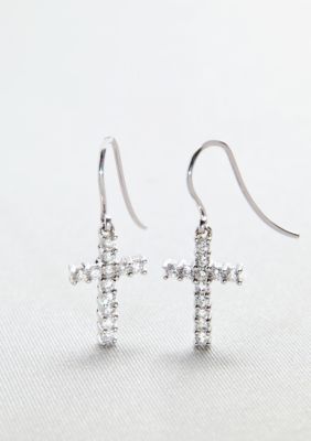 Belk & Co. Platinum Plated Sterling Silver Cubic Zirconia Cross Drop Earrings 