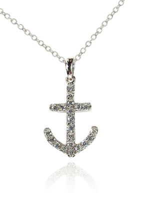 Belk & Co. Platinum Plated Sterling Silver Cubic Zirconia Anchor Pendant