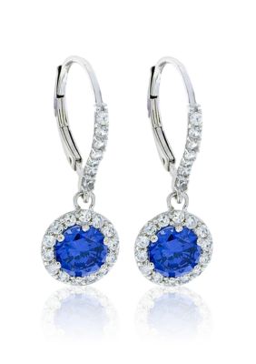 Belk & Co. Platinum Plated Sterling Silver Simulated Tanzanite and Cubic Zirconia Earrings