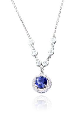 Belk & Co. Platinum Plated Sterling Silver Simulated Tanzanite and Cubic Zirconia Drop Pendant