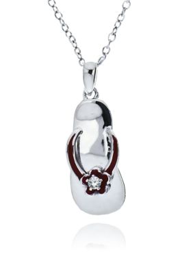 Belk & Co. Platinum Plated Sterling Silver Cubic Zirconia Red Flip Flop Pendant