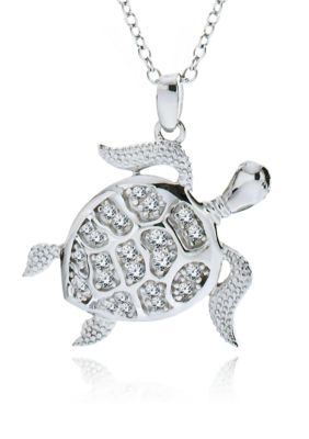 Belk & Co. Platinum Plated Sterling Silver Cubic Zirconia Turtle Pendant