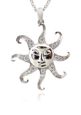 Belk & Co. Platinum Plated Sterling Silver Cubic Zirconia Sun Pendant
