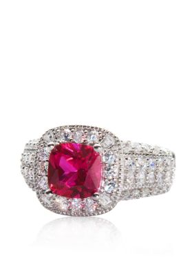Belk & Co. Platinum Plated Sterling Silver Simulated Ruby and Cubic Zirconia Ring