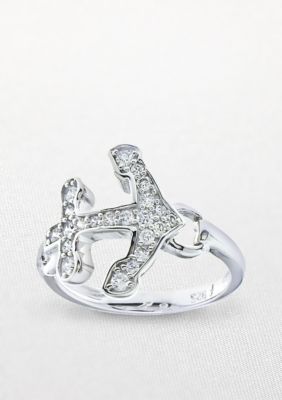 Belk & Co. Platinum Plated Sterling Silver Cubic Zirconia Sideways Anchor Ring
