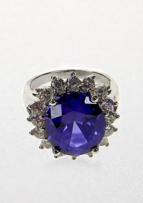 Belk & Co. Platinum Plated Sterling Silver Simulated Tanzanite and Cubic Zirconia Ring  