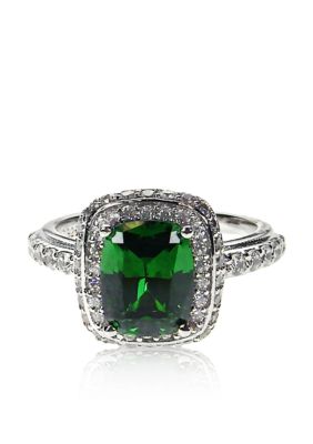 Belk & Co. Platinum Plated Sterling Silver Simulated Emerald and Cubic Zirconia Ring