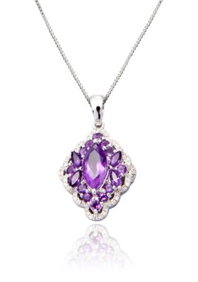 Belk & Co. Sterling Silver Amethyst and Diamond Cluster Pendant