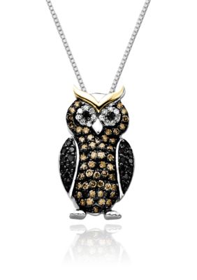 Belk & Co. Diamond Owl Pendant in Sterling Silver with 14k