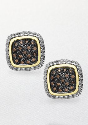 Belk & Co. Mocha Diamond Earrings in Sterling Silver with 14k Gold