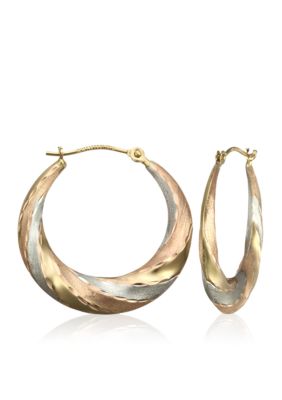 Belk & Co. 14K Tricolor Stone Finish Fluted Hoop