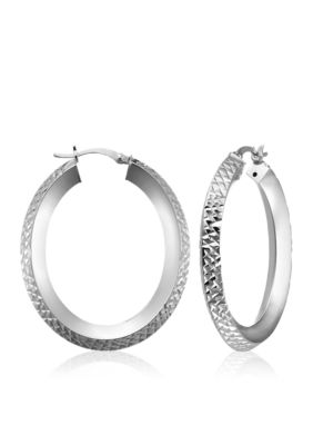 Belk & Co. Sterling Silver Diamond Cut Oval Hoop Earrings