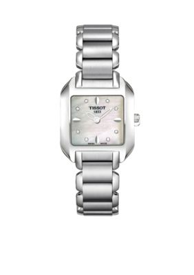 Tissot T-Wave Ladies White Mother Of Pearl & Diamond Quartz Steel Watch 