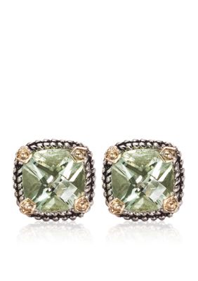 Belk & Co. Sterling Silver and 14K Gold Green Amethyst Earring