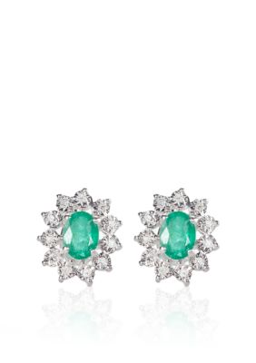 Belk & Co. Sterling Silver Emerald and Diamond Earrings  