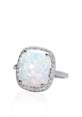 Belk & Co. 10k White Gold Created Opal and Diamond Ring