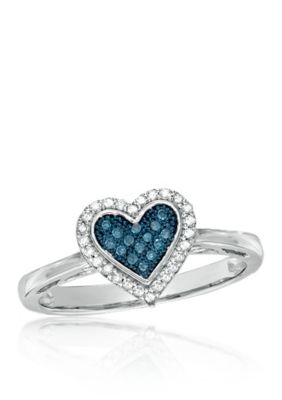 Belk & Co. 1/6 ct. t.w. Blue and White Diamond Heart Cocktail Ring in 10k White Gold