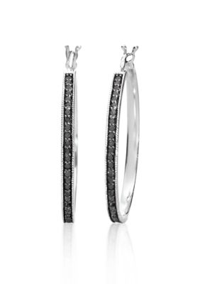Belk & Co. Sterling Silver Black Diamond Hoop Earrings