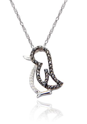 Belk & Co. Black & White Diamond Penguin Pendant in Sterling Silver