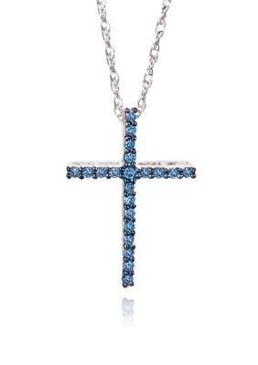 Belk & Co. Blue Diamond Cross Pendant in Sterling Silver