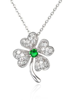 Belk & Co. Platinum Plated Sterling Silver Simulated Emerald and Cubic Zirconia Clover Pendant