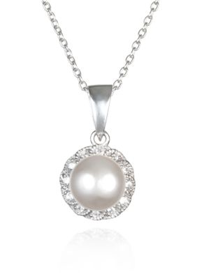 Belk & Co. Platinum Plated Sterling Silver Freshwater Pearl and Cubic Zirconia Pendant