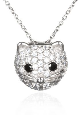 Belk & Co. Platinum Plated Sterling Silver Cubic Zirconia Cat Face Pendant