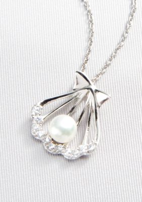 Belk & Co. Platinum Plated Sterling Silver Freshwater Pearl and Cubic Zirconia Pendant