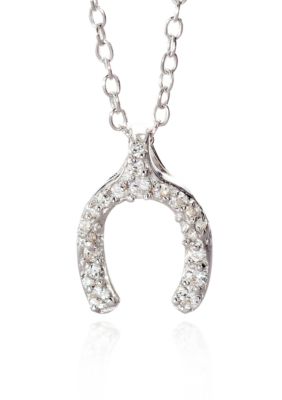 Belk & Co. Platinum Plated Sterling Silver Cubic Zirconia Mini Wish Bone Pendant