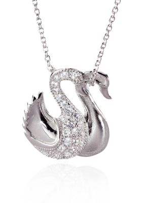 Belk & Co. Platinum Plated Sterling Silver Cubic Zirconia Twin Love Swan Pendant
