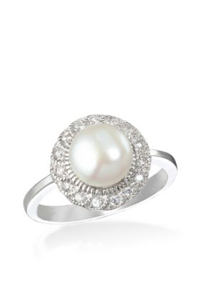 Belk  Co. Platinum Plated Sterling Silver Freshwater Pearl and Cubic ...