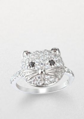 Belk & Co. Platinum Plated Sterling Silver Cubic Zirconia Cat Face Ring