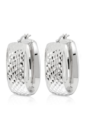 Belk & Co. Sterling Silver Wide Oval Diamond Cut Hoop Earrings