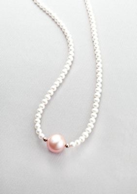 Belk & Co. Sterling Silver Pearl Necklace with Pink Pearl Center