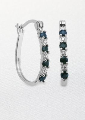Belk & Co. Sterling Silver Sapphire and Diamond Hoop Earrings  