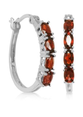 Belk & Co. Sterling Silver Garnet Oval Hoops Earrings