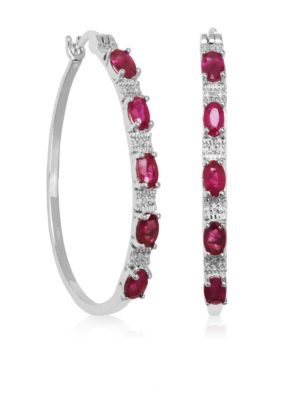 Belk & Co. Sterling Silver Oval Ruby and Diamond Earrings