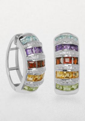 Belk & Co. Sterling Silver Earrings with Multicolored Stones and Diamonds