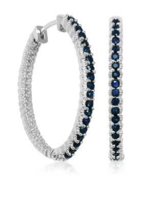 Belk & Co. Sterling Silver Sapphires and Diamond Hoop Earrings
