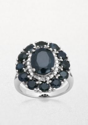 Belk & Co. Sterling Silver Black Sapphire and Diamond Cluster Ring  