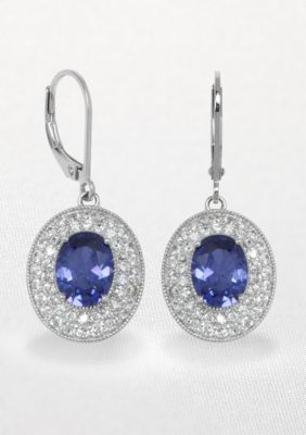 Belk & Co. Platinum Plated Sterling Silver Simulated Tanzanite and Cubic Zirconia Earrings