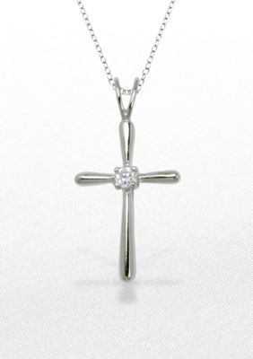 Belk & Co. Platinum Plated Sterling Silver Cubic Zirconia Cross Pendant