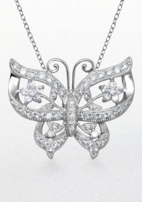 Belk & Co. Platinum Plated Sterling Silver Cubic Zirconia Butterfly Pendant