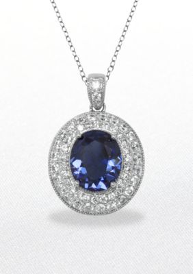 Belk & Co. Platinum Platecd Sterling Silver Simulated Tanzanite and Cubic Zirconia Pendant