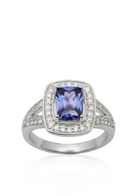 Belk & Co. Platinum Plated Sterling Silver Simulated Tanzanite and Cubic Zirconia Ring