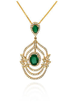 Effy 14k Yellow Gold Emerald and Diamond Leaf Pendant