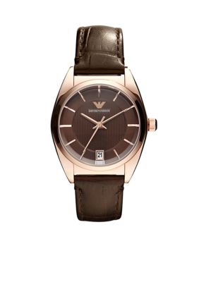 Emporio Armani Rose Gold with Brown Leather Strap Watch